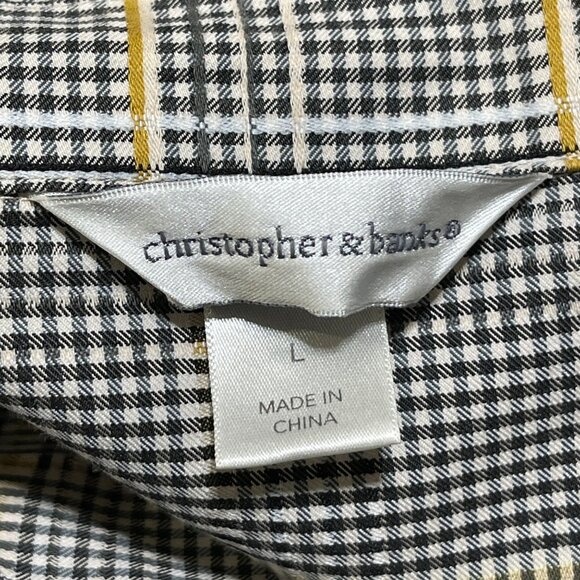 Christopher & Banks Plaid Jacket Size L Large Stretch Lightweight Black White Go - Picture 5 of 8